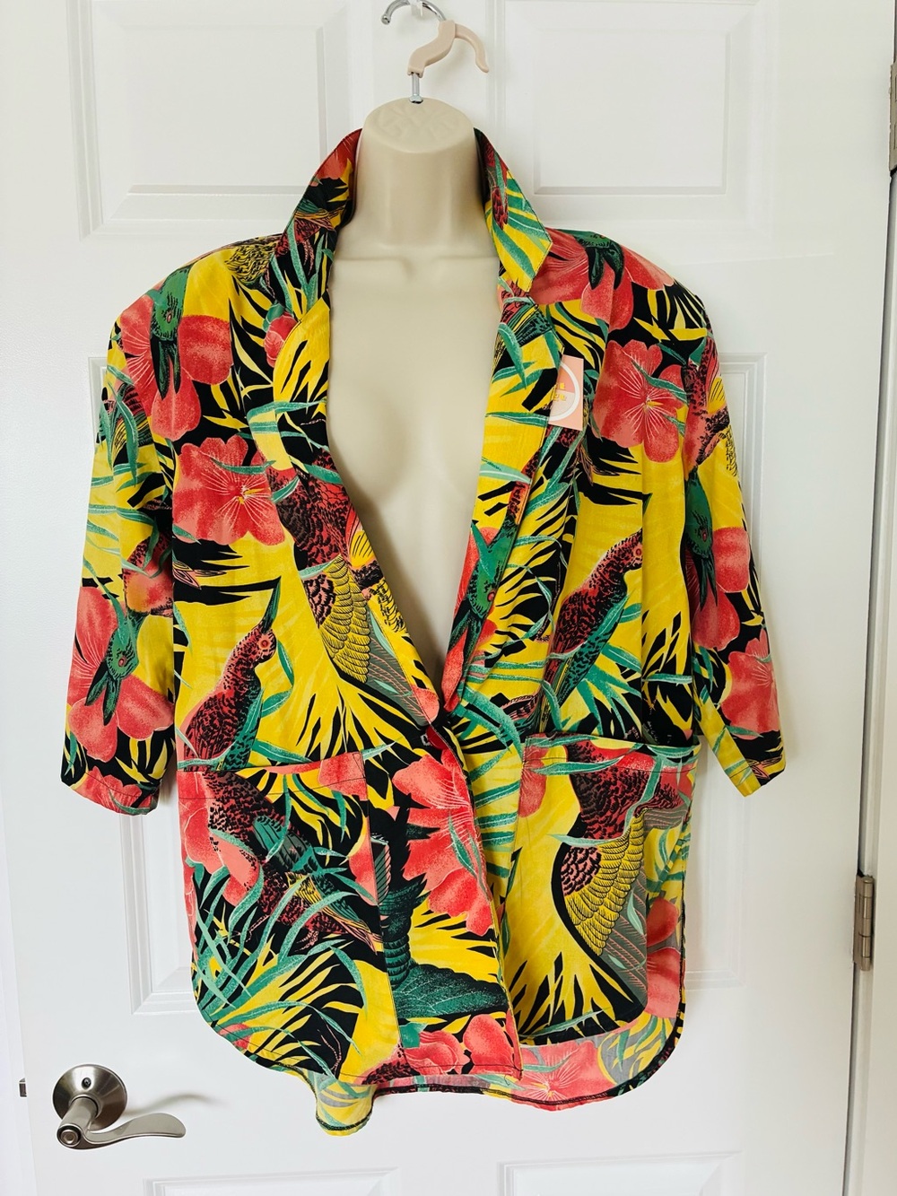Vintage retro custom-made Vibrant Tropical Floral Blazer - Yellow, Pink & Green